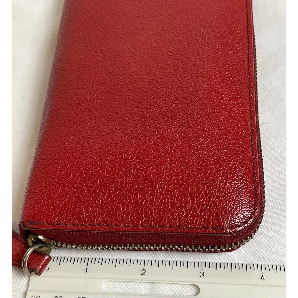 90s BURBERRY Leather Wallet Women's Zip Around Red Leather 7.5x3.75" - Picture 14 of 15